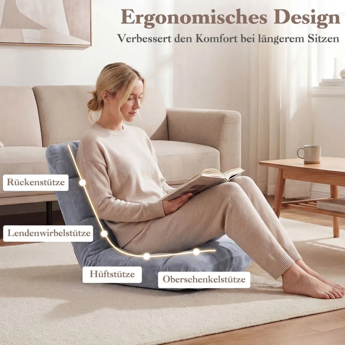 Klappbarer Bodenstuhl Bodensessel mit Verstellbarer Rückenlehne & Hochdichtem Schaumstoff Farbe wählbar