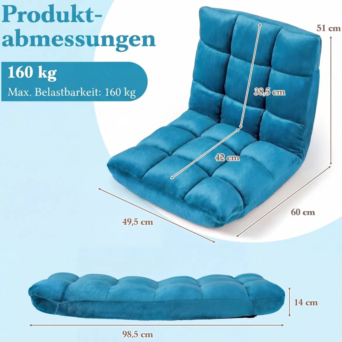 Klappbarer Bodenstuhl Bodensessel mit Verstellbarer Rückenlehne & Hochdichtem Schaumstoff Farbe wählbar