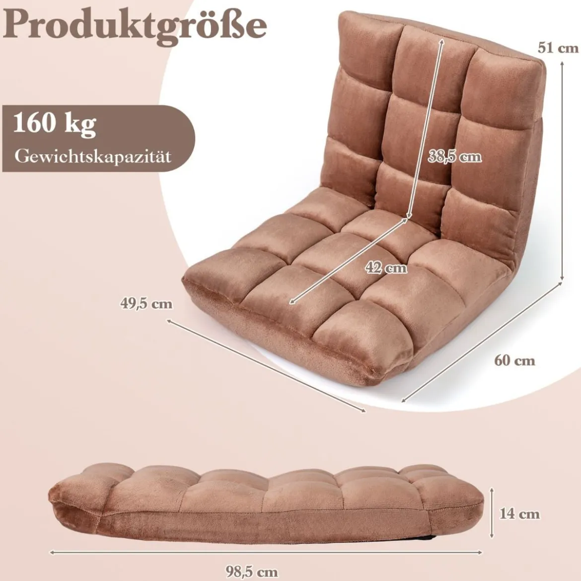 Klappbarer Bodenstuhl Bodensessel mit Verstellbarer Rückenlehne & Hochdichtem Schaumstoff Farbe wählbar