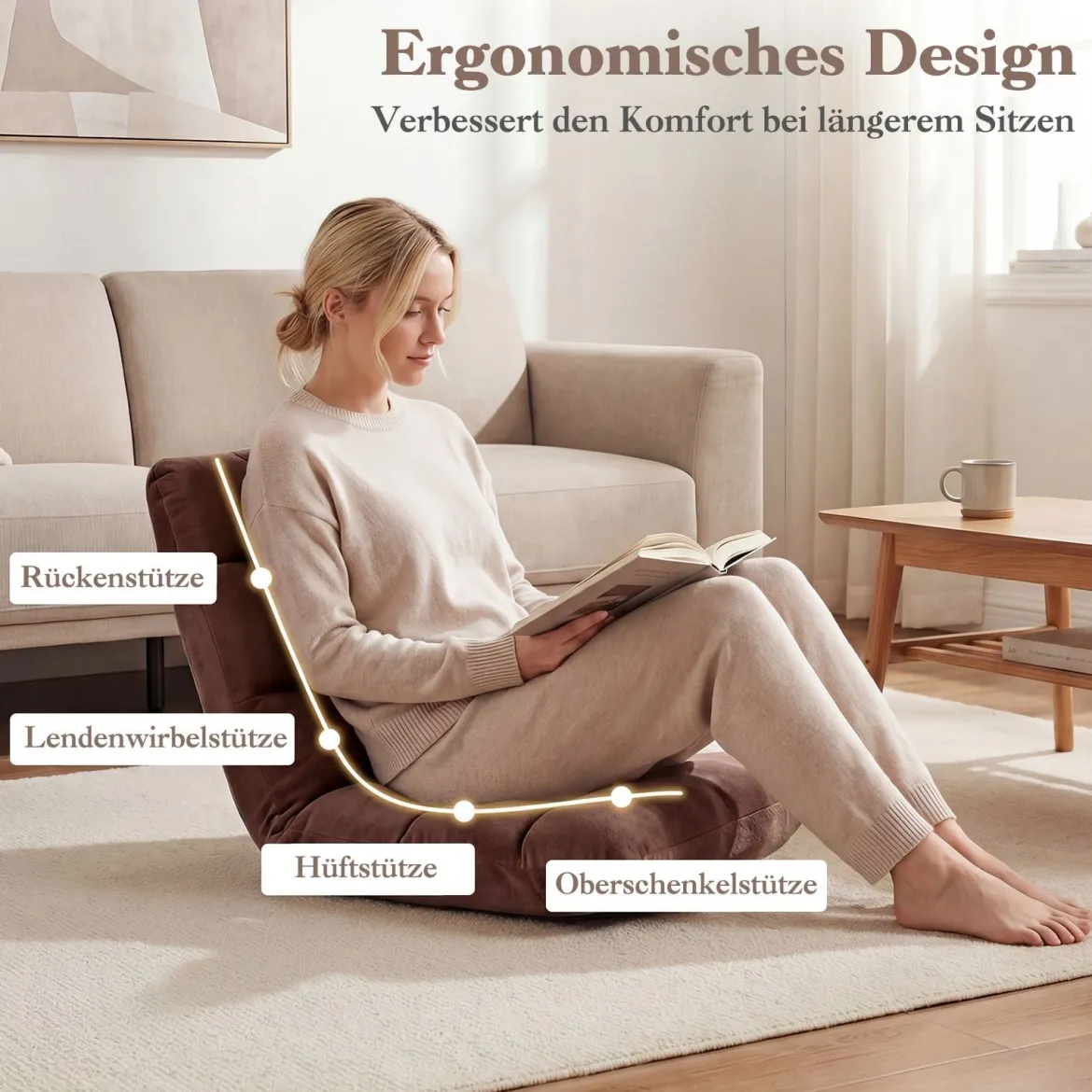 Klappbarer Bodenstuhl Bodensessel mit Verstellbarer Rückenlehne & Hochdichtem Schaumstoff Farbe wählbar