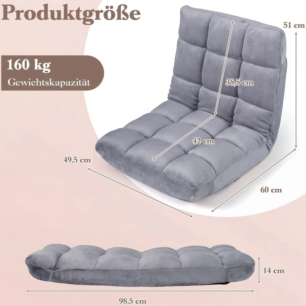 Klappbarer Bodenstuhl Bodensessel mit Verstellbarer Rückenlehne & Hochdichtem Schaumstoff Farbe wählbar