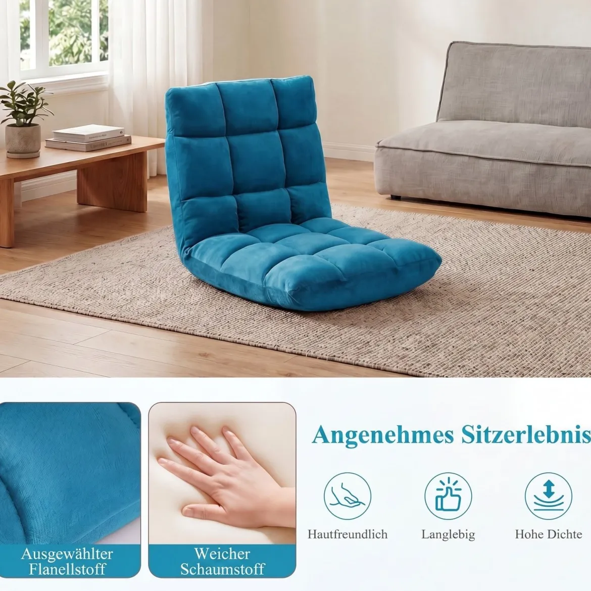 Klappbarer Bodenstuhl Bodensessel mit Verstellbarer Rückenlehne & Hochdichtem Schaumstoff Farbe wählbar