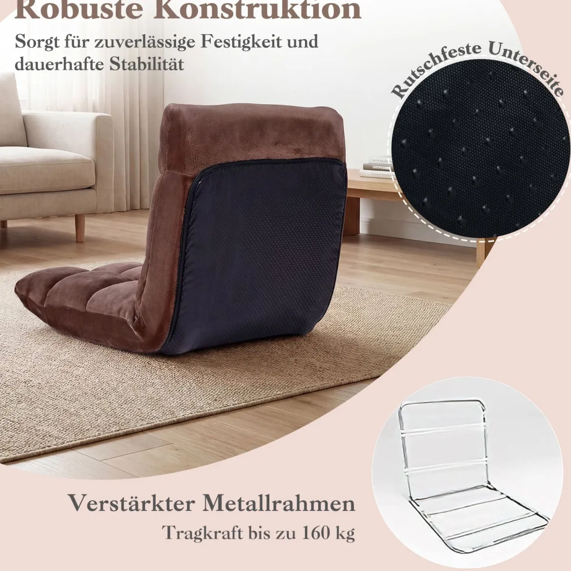 Klappbarer Bodenstuhl Bodensessel mit Verstellbarer Rückenlehne & Hochdichtem Schaumstoff Farbe wählbar