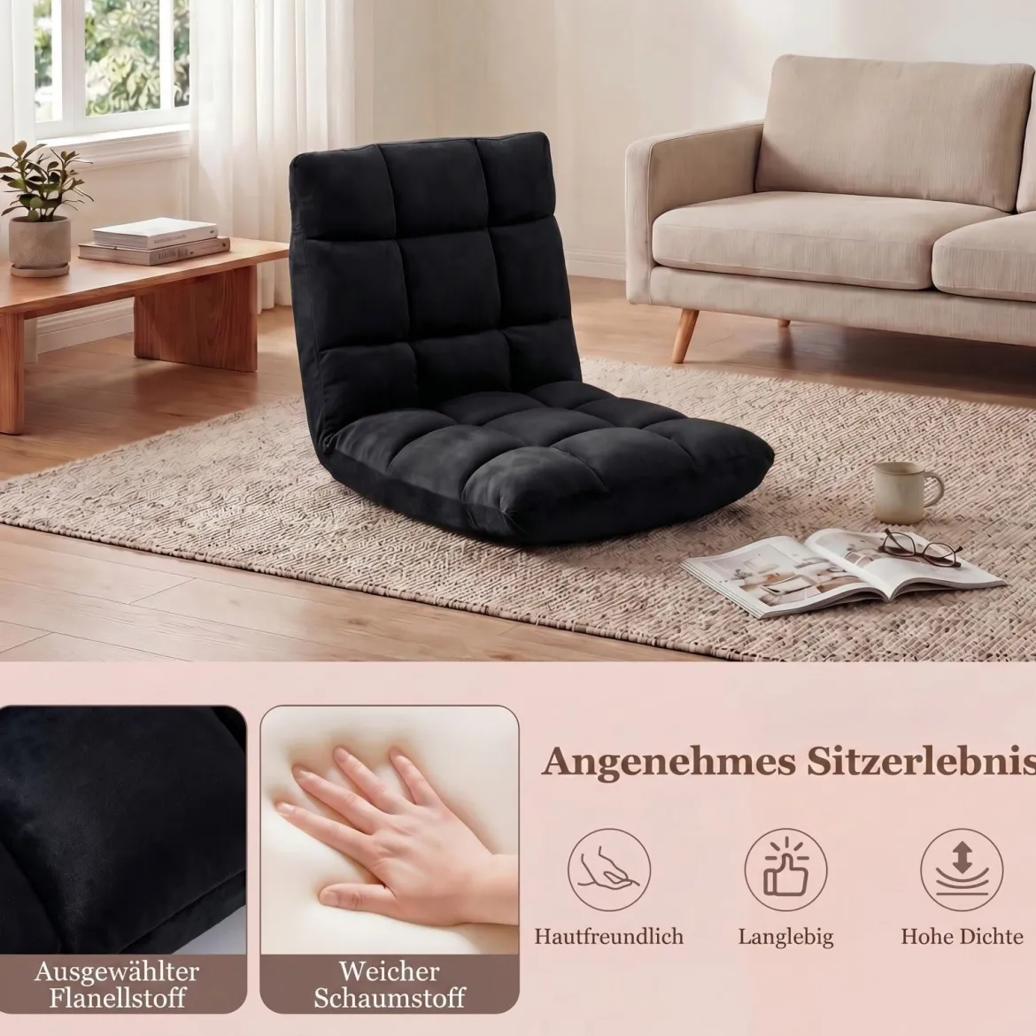 Klappbarer Bodenstuhl Bodensessel mit Verstellbarer Rückenlehne & Hochdichtem Schaumstoff Farbe wählbar