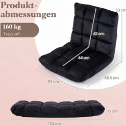 Klappbarer Bodenstuhl Bodensessel mit Verstellbarer Rückenlehne & Hochdichtem Schaumstoff 66,5 x 53 x 53 cm