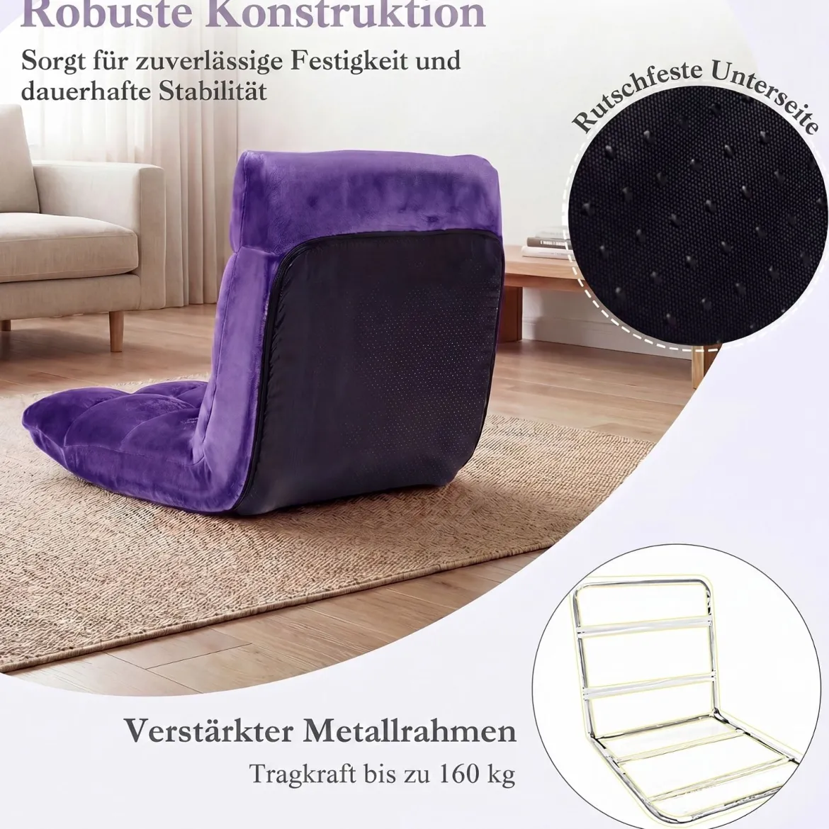 Klappbarer Bodenstuhl Bodensessel mit Verstellbarer Rückenlehne & Hochdichtem Schaumstoff 66,5 x 53 x 53 cm