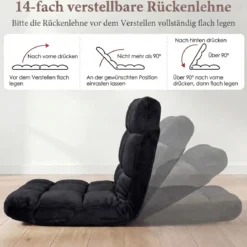 Klappbarer Bodenstuhl Bodensessel mit Verstellbarer Rückenlehne & Hochdichtem Schaumstoff 66,5 x 53 x 53 cm