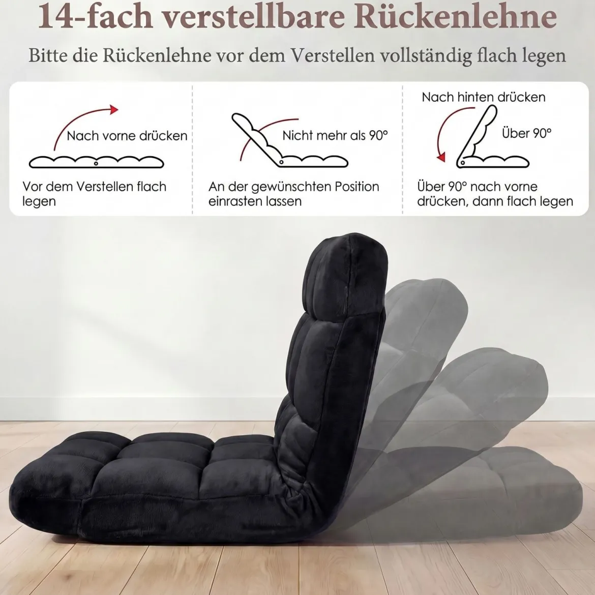 Klappbarer Bodenstuhl Bodensessel mit Verstellbarer Rückenlehne & Hochdichtem Schaumstoff 66,5 x 53 x 53 cm