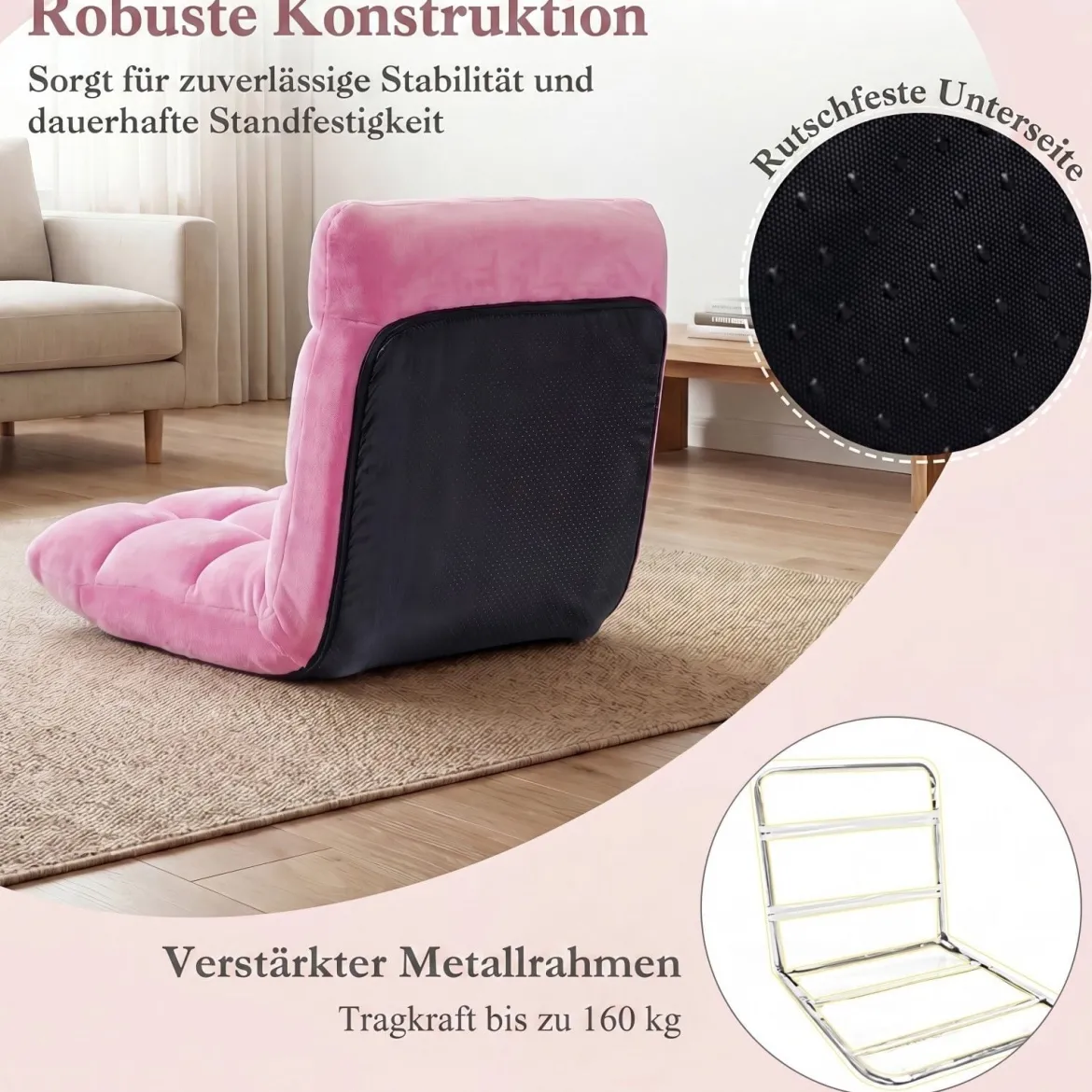 Klappbarer Bodenstuhl Bodensessel mit Verstellbarer Rückenlehne & Hochdichtem Schaumstoff 66,5 x 53 x 53 cm