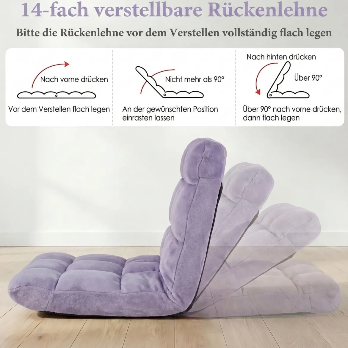 Klappbarer Bodenstuhl Bodensessel mit Verstellbarer Rückenlehne & Hochdichtem Schaumstoff 66,5 x 53 x 53 cm