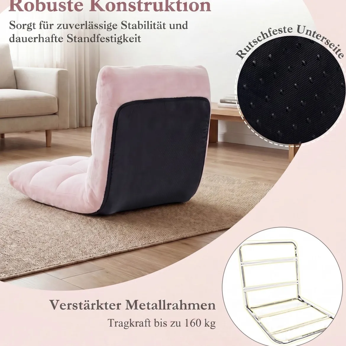Klappbarer Bodenstuhl Bodensessel mit Verstellbarer Rückenlehne & Hochdichtem Schaumstoff 66,5 x 53 x 53 cm