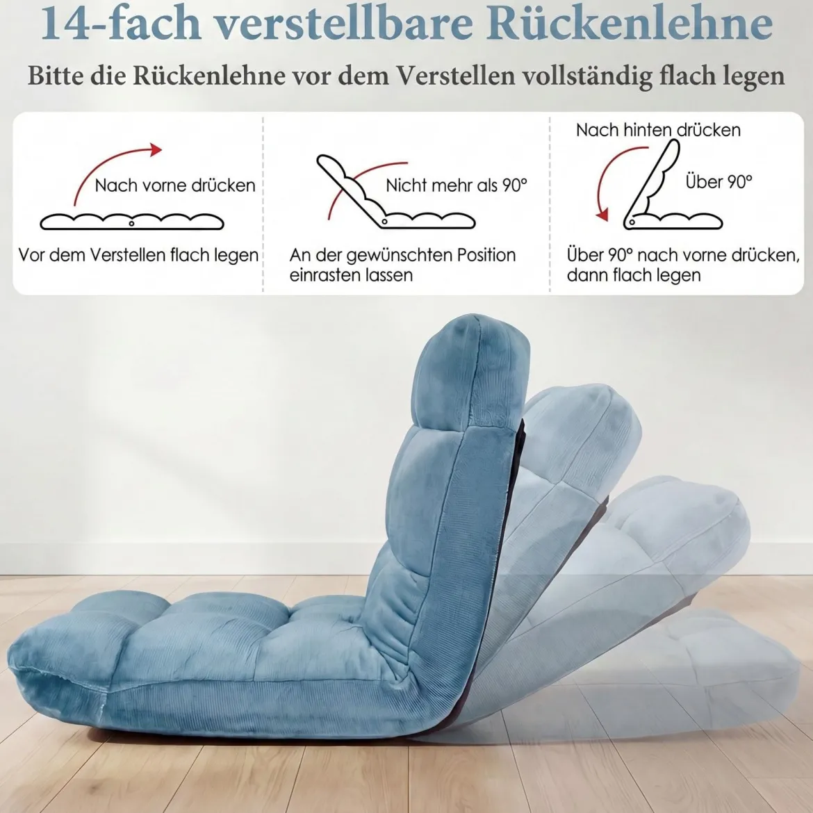 Klappbarer Bodenstuhl Bodensessel mit Verstellbarer Rückenlehne & Hochdichtem Schaumstoff 66,5 x 53 x 53 cm
