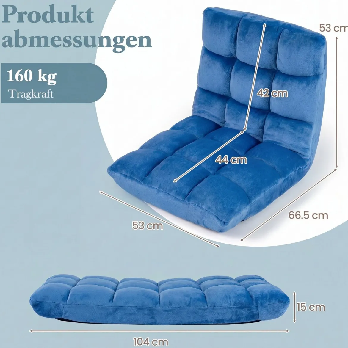 Klappbarer Bodenstuhl Bodensessel mit Verstellbarer Rückenlehne & Hochdichtem Schaumstoff 66,5 x 53 x 53 cm