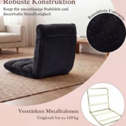 Klappbarer Bodenstuhl Bodensessel mit Verstellbarer Rückenlehne & Hochdichtem Schaumstoff 66,5 x 53 x 53 cm