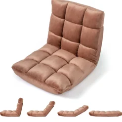 Klappbarer Bodenstuhl Bodensessel mit Verstellbarer Rückenlehne & Hochdichtem Schaumstoff 66,5 x 53 x 53 cm