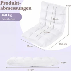 Klappbarer Bodenstuhl Bodensessel mit Verstellbarer Rückenlehne & Hochdichtem Schaumstoff 66,5 x 53 x 53 cm