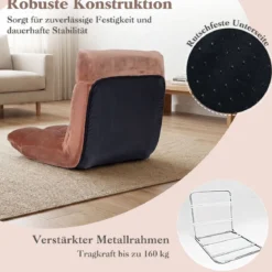 Klappbarer Bodenstuhl Bodensessel mit Verstellbarer Rückenlehne & Hochdichtem Schaumstoff 66,5 x 53 x 53 cm