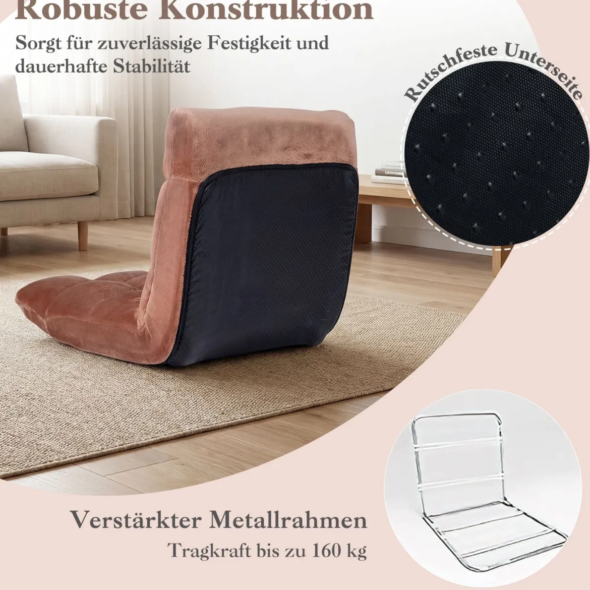 Klappbarer Bodenstuhl Bodensessel mit Verstellbarer Rückenlehne & Hochdichtem Schaumstoff 66,5 x 53 x 53 cm