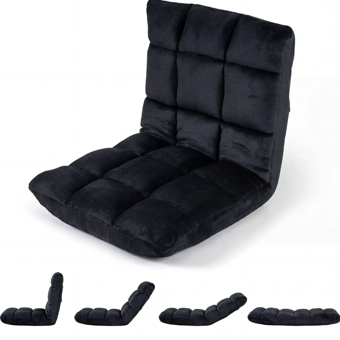 Klappbarer Bodenstuhl Bodensessel mit Verstellbarer Rückenlehne & Hochdichtem Schaumstoff 66,5 x 53 x 53 cm