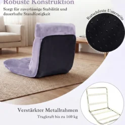 Klappbarer Bodenstuhl Bodensessel mit Verstellbarer Rückenlehne & Hochdichtem Schaumstoff 66,5 x 53 x 53 cm