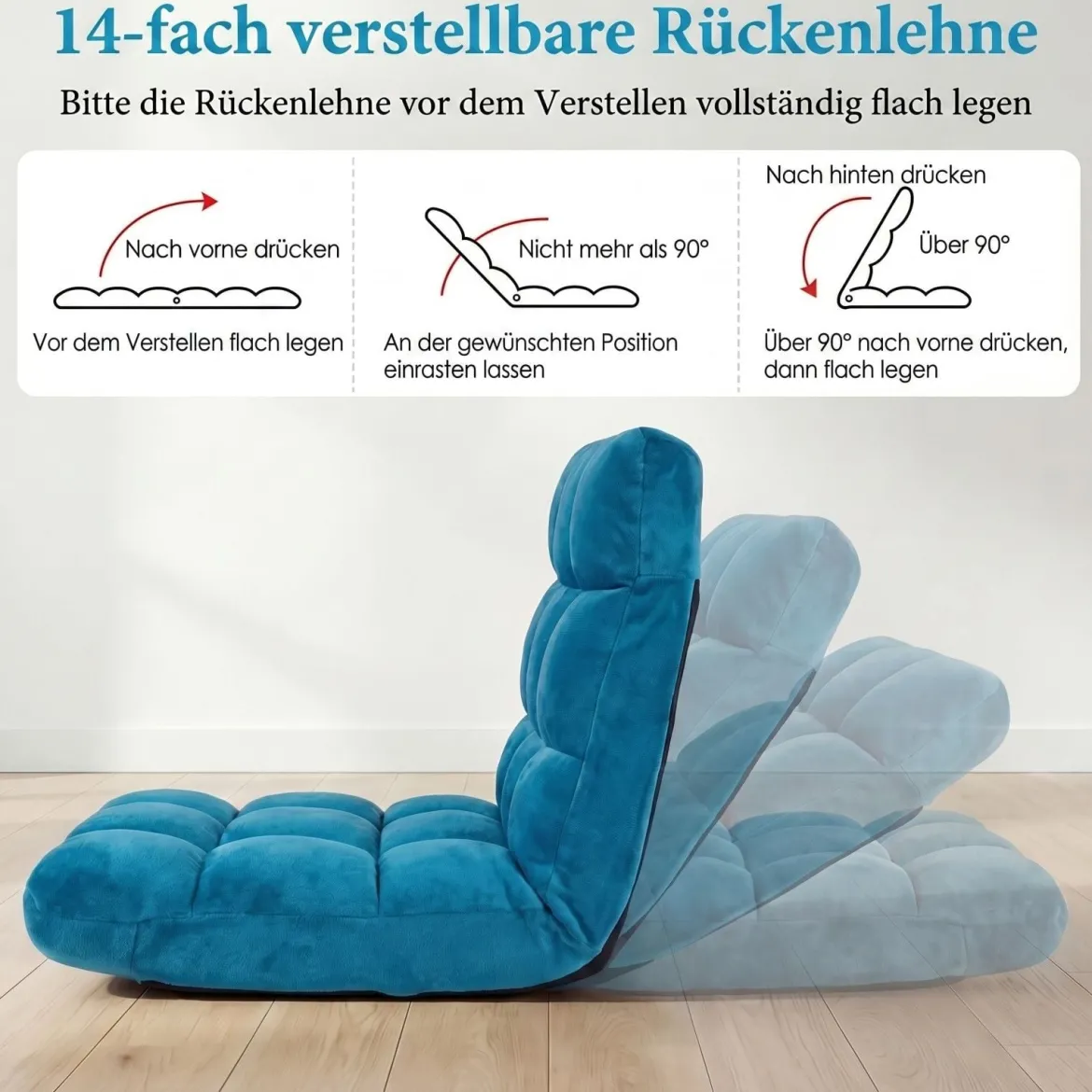 Klappbarer Bodenstuhl Bodensessel mit Verstellbarer Rückenlehne & Hochdichtem Schaumstoff 66,5 x 53 x 53 cm