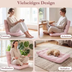 Klappbarer Bodenstuhl Bodensessel mit Verstellbarer Rückenlehne & Hochdichtem Schaumstoff 66,5 x 53 x 53 cm