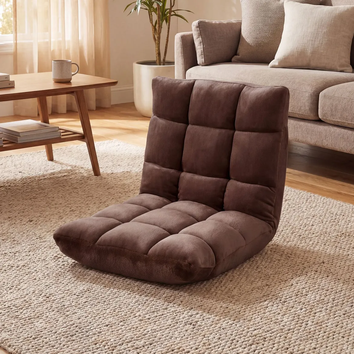 Klappbarer Bodenstuhl Bodensessel mit Verstellbarer Rückenlehne & Hochdichtem Schaumstoff 66,5 x 53 x 53 cm