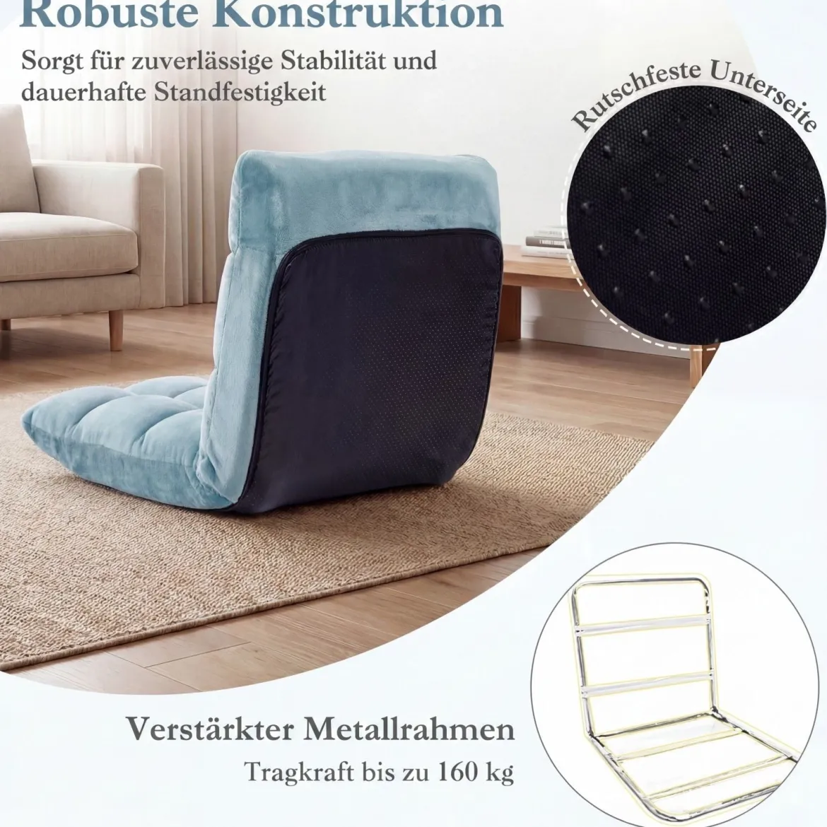 Klappbarer Bodenstuhl Bodensessel mit Verstellbarer Rückenlehne & Hochdichtem Schaumstoff 66,5 x 53 x 53 cm