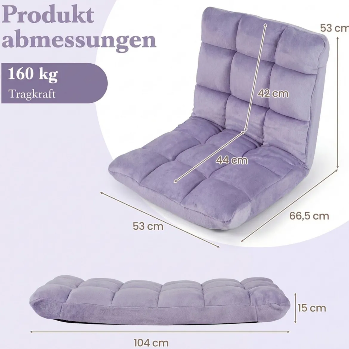 Klappbarer Bodenstuhl Bodensessel mit Verstellbarer Rückenlehne & Hochdichtem Schaumstoff 66,5 x 53 x 53 cm
