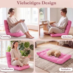 Klappbarer Bodenstuhl Bodensessel mit Verstellbarer Rückenlehne & Hochdichtem Schaumstoff 66,5 x 53 x 53 cm