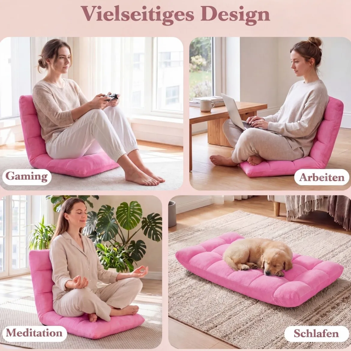 Klappbarer Bodenstuhl Bodensessel mit Verstellbarer Rückenlehne & Hochdichtem Schaumstoff 66,5 x 53 x 53 cm