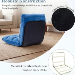 Klappbarer Bodenstuhl Bodensessel mit Verstellbarer Rückenlehne & Hochdichtem Schaumstoff 66,5 x 53 x 53 cm