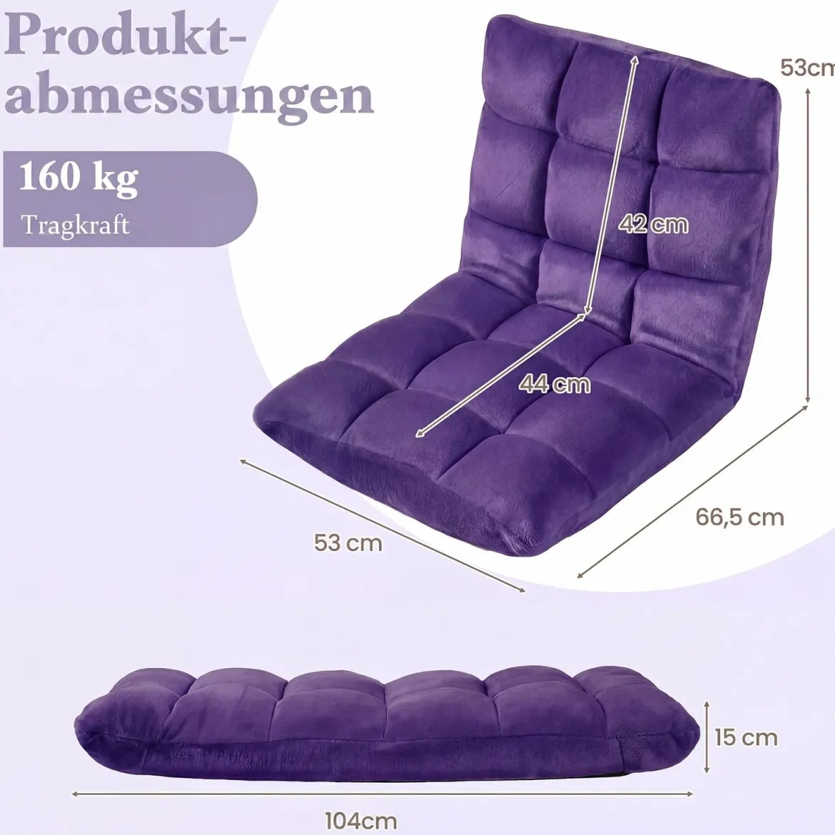 Klappbarer Bodenstuhl Bodensessel mit Verstellbarer Rückenlehne & Hochdichtem Schaumstoff 66,5 x 53 x 53 cm