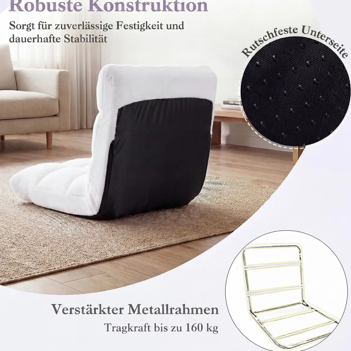 Klappbarer Bodenstuhl Bodensessel mit Verstellbarer Rückenlehne & Hochdichtem Schaumstoff 66,5 x 53 x 53 cm