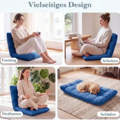 Klappbarer Bodenstuhl Bodensessel mit Verstellbarer Rückenlehne & Hochdichtem Schaumstoff 66,5 x 53 x 53 cm