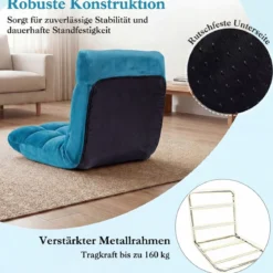 Klappbarer Bodenstuhl Bodensessel mit Verstellbarer Rückenlehne & Hochdichtem Schaumstoff 66,5 x 53 x 53 cm