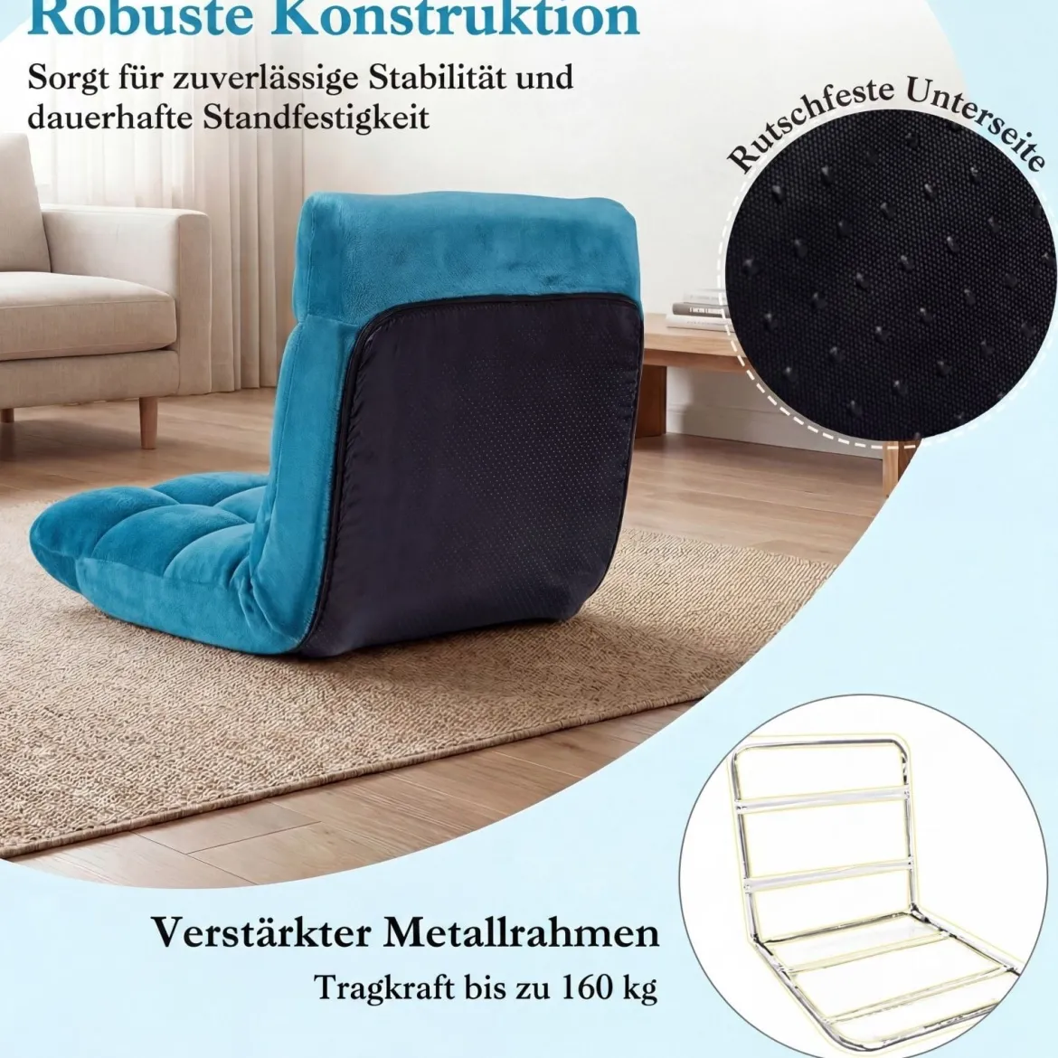 Klappbarer Bodenstuhl Bodensessel mit Verstellbarer Rückenlehne & Hochdichtem Schaumstoff 66,5 x 53 x 53 cm