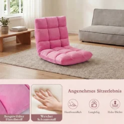 Klappbarer Bodenstuhl Bodensessel mit Verstellbarer Rückenlehne & Hochdichtem Schaumstoff 66,5 x 53 x 53 cm