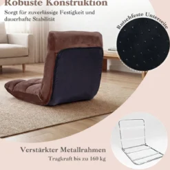 Klappbarer Bodenstuhl Bodensessel mit Verstellbarer Rückenlehne & Hochdichtem Schaumstoff 66,5 x 53 x 53 cm