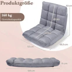 Klappbarer Bodenstuhl Bodensessel mit Verstellbarer Rückenlehne & Hochdichtem Schaumstoff 66,5 x 53 x 53 cm