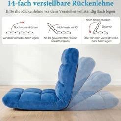 Klappbarer Bodenstuhl Bodensessel mit Verstellbarer Rückenlehne & Hochdichtem Schaumstoff 66,5 x 53 x 53 cm