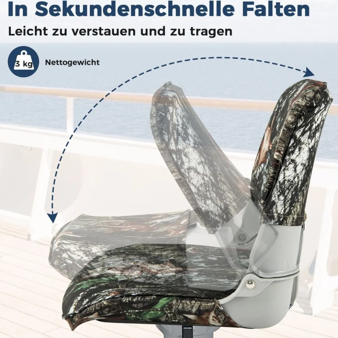 Klappbarer Bootssitz mit Niedriger Rückenlehne Bootsstuhl Gepolsterter Steuerstuhl 50 x 50 x 47 cm