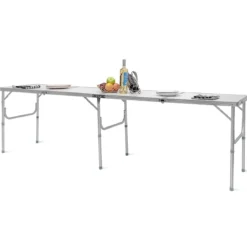 klappbarer Campingrtisch Aluminium Klapptisch 240 x 60 cm Picknicktisch Gartentisch für Indoor- und Outdoor Silber