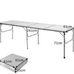 klappbarer Campingrtisch Aluminium Klapptisch 240 x 60 cm Picknicktisch Gartentisch für Indoor- und Outdoor Silber