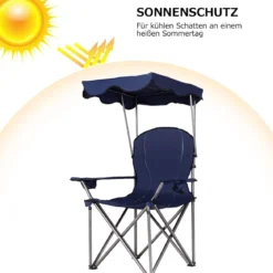 Klappbarer Campingstuhl mit Sonnendach Getränkehalter Tragtasche96,5 x 67,5 x 130 cm Blau