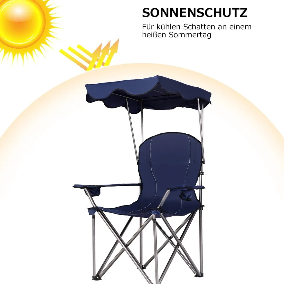 Klappbarer Campingstuhl mit Sonnendach Getränkehalter Tragtasche96,5 x 67,5 x 130 cm Blau