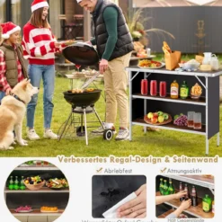 Klappbarer Campingtisch aus Aluminium mit 2-stöckigen Regalen Campingschrank Kaffe