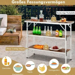 Klappbarer Campingtisch aus Aluminium mit 2-stöckigen Regalen Campingschrank Kaffe