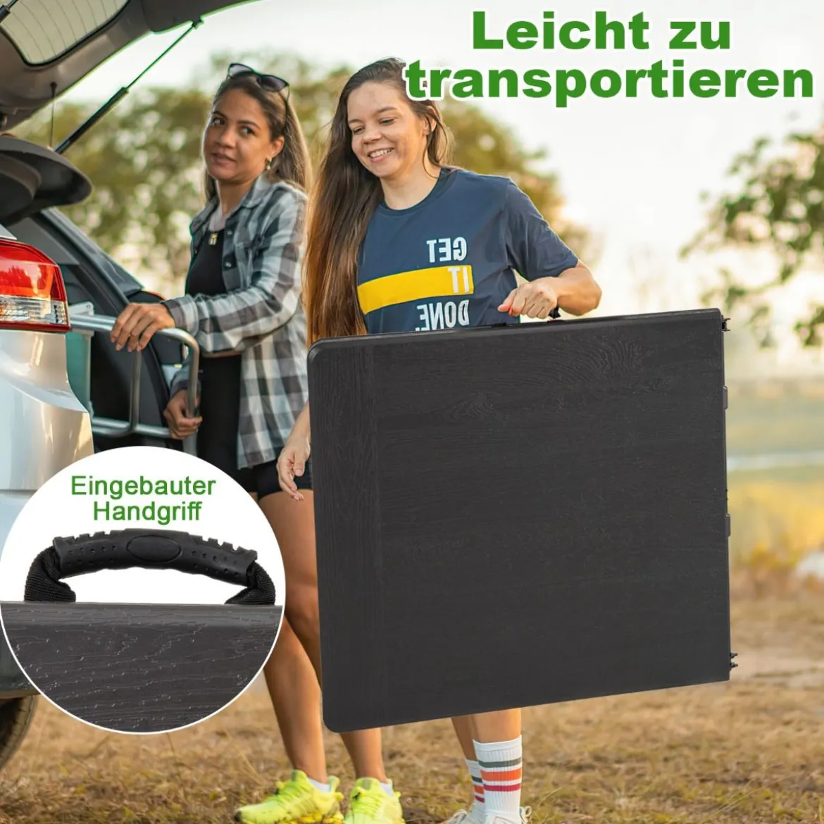 Klappbarer Campingtisch mit HDPE-Tischplatte & Tragegriff Gartentisch Klapptisch 152 x 70 cm