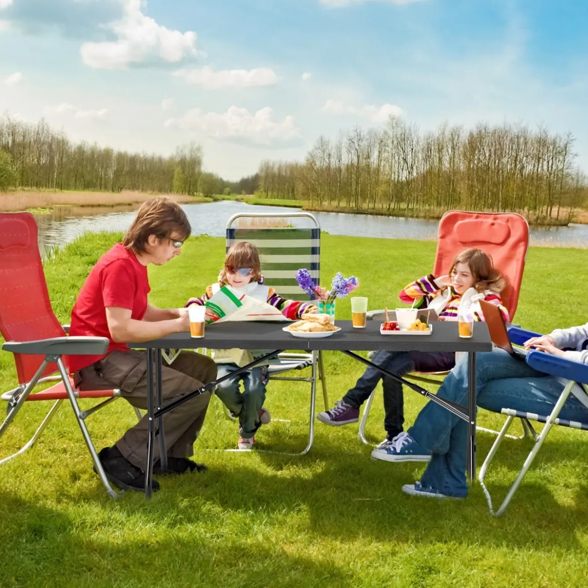 Klappbarer Campingtisch mit HDPE-Tischplatte & Tragegriff Gartentisch Klapptisch 152 x 70 cm